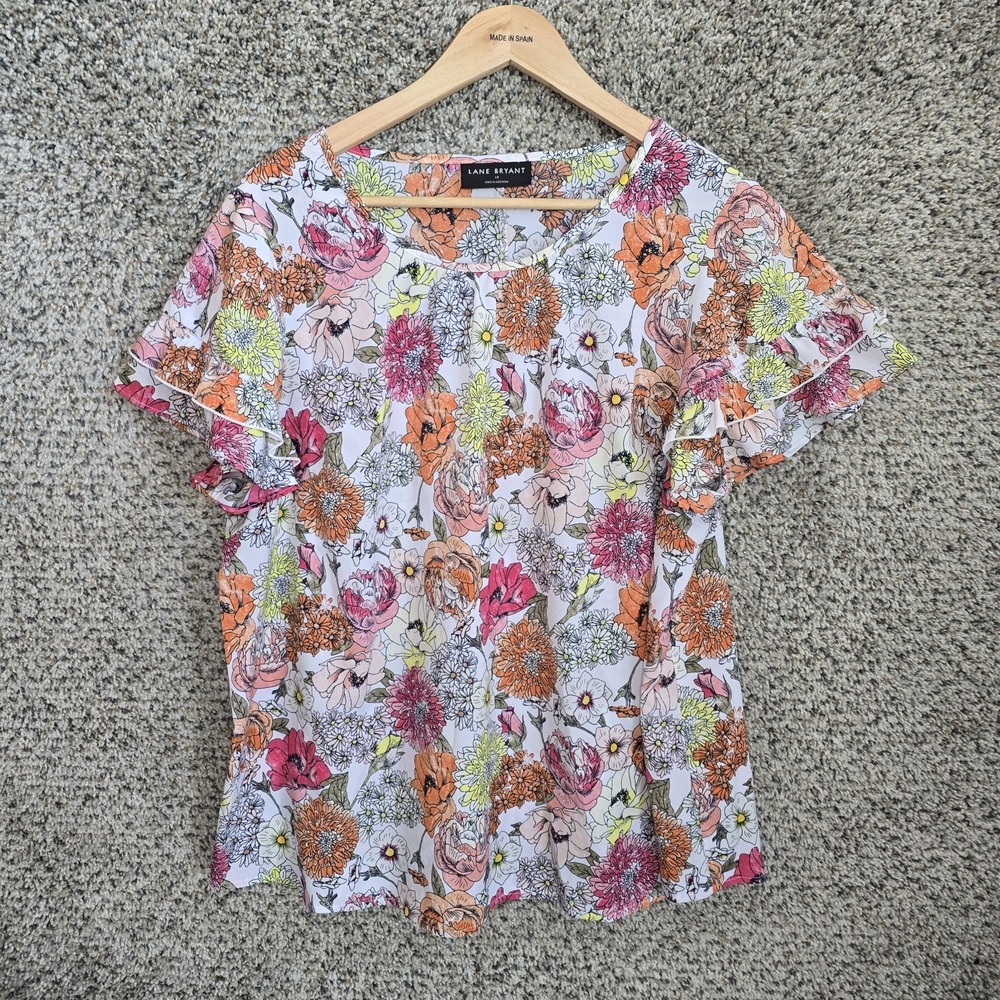 Lane Bryant Top Womens 12 Pink Floral Print Scoop‎ Neck Blouse Casual Ladies